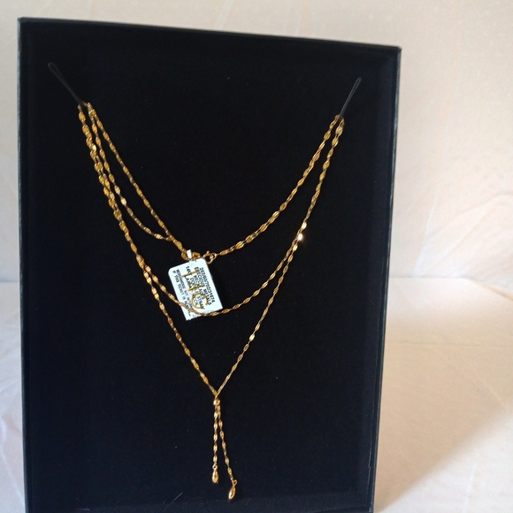 Real Gold 14 K Double Stran Lariat Necklace - Picture 3 of 7